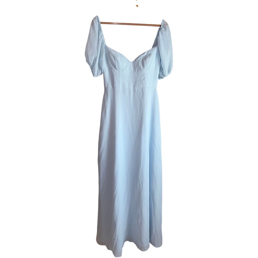 Azazie Barbie ice blue formal dress gown 8 bridesmaid puff sleeve sweetheart nec